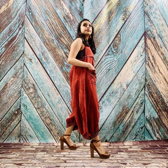 Stonewash Patchwork Romper Jumpsuit Harem Pant - Picture 2 of 7